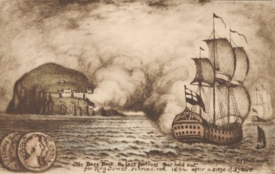 Bass Rock, Scozia, ultima fortezza a resistere in supporto del deposto re Giacomo II dopo la Gloriosa Rivoluzione del 1688 da Reginald Phillimore
